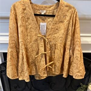 Elegant Mustard Lace-Up Blouse